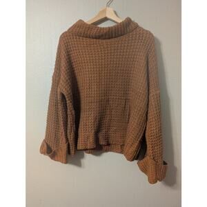 Goodnight Macaroon 'Retta' Cognac Ribbed Cropped‎ Turtleneck Sweater Womens L